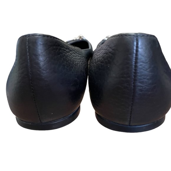 Gucci Black Leather Flats with Silver Tone Logo Plate Size 37.5 - Picture 8 of 12